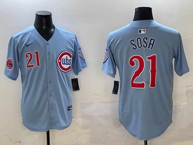 Men Chicago Cubs #21 Sosa Light Blue Throwback Fashion 2025 Nike MLB Jersey style 6